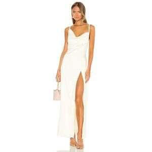 Camila Coelho Reyna Maxi Dress Pearl White Cowl Neck Satin Slit Sleeveless Sz S‎